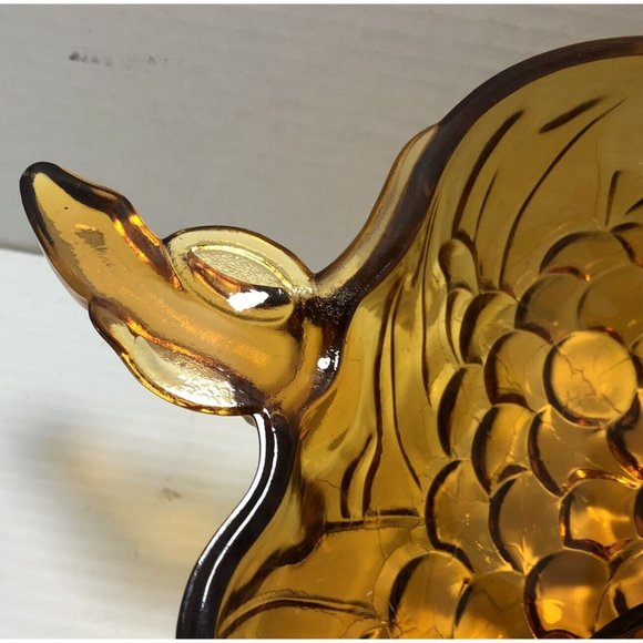 INDIANA GLASS  Amber Grape Bunch Shape 1970 s Salad Serving Bowl Fork Spoon - Picture 3 of 7